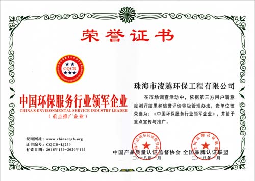 中國環(huán)保服務(wù)行業(yè)領(lǐng)軍企業(yè)證書(shū)